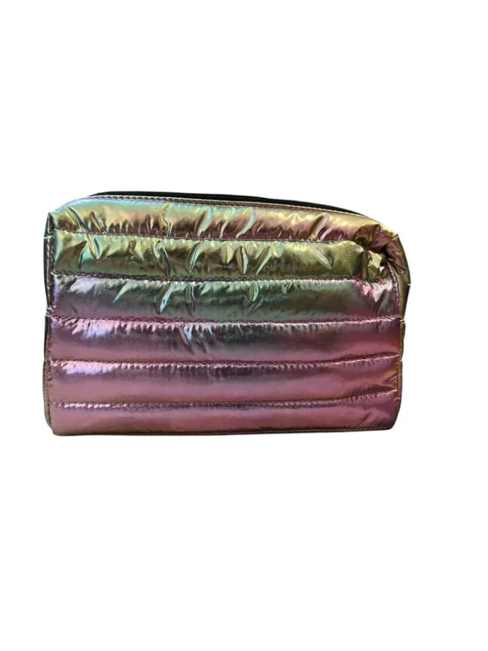 Blush Crush Puffy Quilted Cosmetic Bag Purple Metallic Makeup Clutch NWT